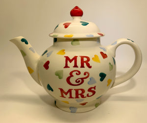 Emma Bridgewater Mr & Mrs Cream and Hearts Teapot. England, c.2013