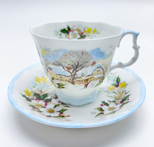 Royal Albert The Cottage Garden Year Series "Winter" Fine English Footed Bone China Teacup/Saucer Set, c.1984