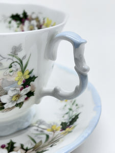 Royal Albert The Cottage Garden Year Series "Winter" Footed Fine English Bone China Teacup/Saucer Set, c.1984