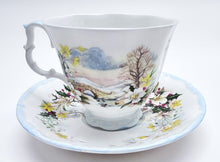 Royal Albert The Cottage Garden Year Series "Winter" Footed Fine English Bone China Teacup/Saucer Set, c.1984