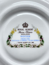 Royal Albert The Cottage Garden Year Series "Winter" Footed Fine English Bone China Teacup/Saucer Set, c.1984