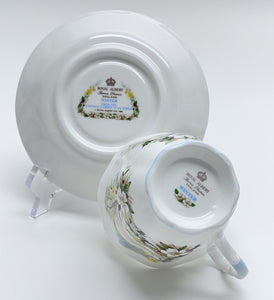 Royal Albert The Cottage Garden Year Series "Winter" Footed Fine English Bone China Teacup/Saucer Set, c.1984