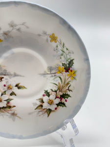 Royal Albert The Cottage Garden Year Series "Winter" Footed Fine English Bone China Teacup/Saucer Set, c.1984