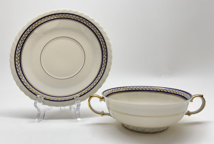 Princess House Chancellor Ivory, Royal Blue And Gold Trim 31-Piece Soup Bowl and Plate Collection