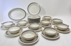 Princess China Bavaria 31-Piece Blue/ Gold Soup Bowl and Plate Collection.