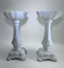 Vietri Incanto Whitewashed Stoneware Pillar Candle Holder Pair.