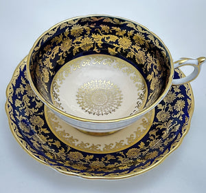 Paragon By Appointment Double Royal Warrant Cobalt and Peach With Gold Teacup and Saucer Set. c.1940-1953