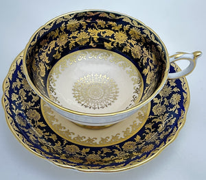 Paragon By Appointment Double Royal Warrant Cobalt and Peach With Gold Teacup and Saucer Set. c.1940-1953