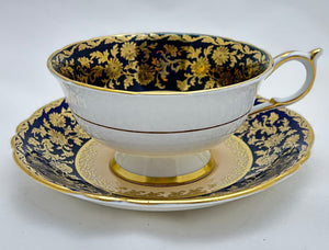 Paragon By Appointment Double Royal Warrant Cobalt and Peach With Gold Teacup and Saucer Set. c.1940-1953