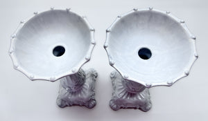 Vietri Incanto Whitewashed Stoneware Pillar Candle Holder Pair.