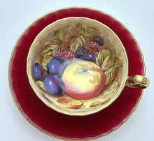 Aynsley Orchard Gold Hand Painted Fruit Red English Bone China Teacup and Saucer Set. c.1960-1969.