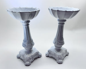 Vietri Incanto Whitewashed Stoneware Pillar Candle Holder Pair.