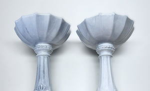 Vietri Incanto Whitewashed Stoneware Pillar Candle Holder Pair.