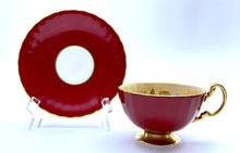 Aynsley Orchard Gold Hand Painted Fruit Red English Bone China Teacup and Saucer Set. c.1960-1969.