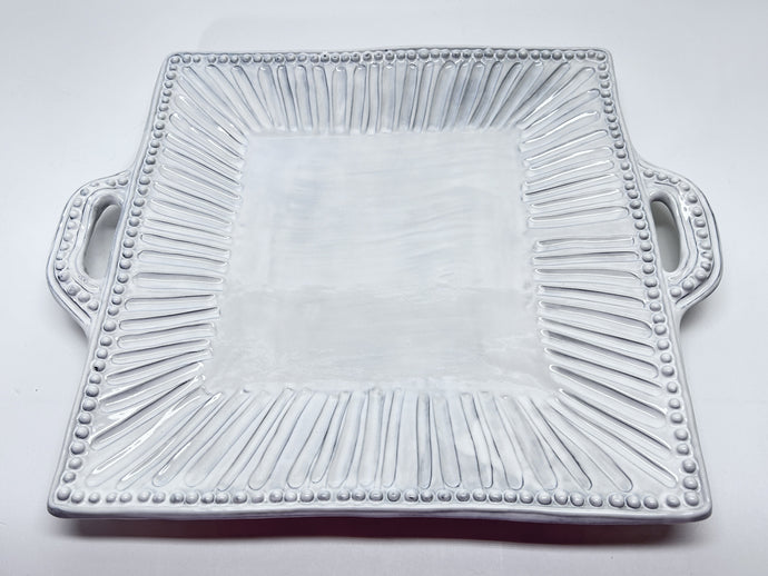 Vietri Incanto Stripe Whitewashed Stoneware Handled Tray/ Platter.