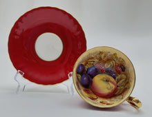 Aynsley Orchard Gold Hand Painted Fruit Red English Bone China Teacup and Saucer Set. c.1960-1969.