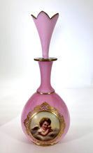 Pink Glass Vanity Perfume Bottle Pair w/ Crown Stoppers.