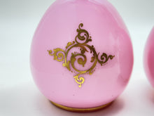 Pink Glass Vanity Perfume Bottle Pair w/ Crown Stoppers.