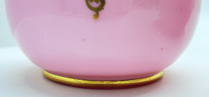 Pink Glass Vanity Perfume Bottle Pair w/ Crown Stoppers.