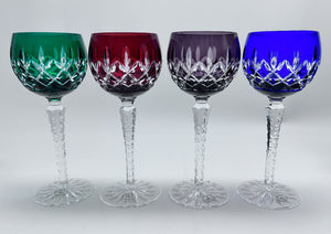 Ajka Arabella Handmade Cut To Clear Crystal Stemmed Color Hock Wine Glass/ Goblet Collection of Four