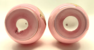 Pink Glass Vanity Perfume Bottle Pair w/ Crown Stoppers.