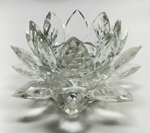 Large Three Tier 9"W Crystal Lotus/ Water Lily Pillar Candle Votive.