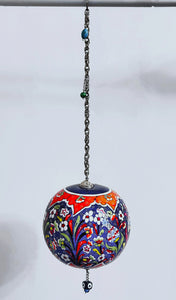 Handmade Turkish Pottery Large Evil Eye Red, Blue and Purple Hanging Ball Set of Three