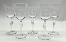 Morgantown Virginia Blown  Optic Etched Water Goblet Collection of Five.