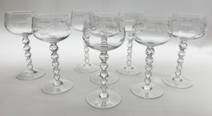 Vintage Glitzy Stemmed Wine/ Cocktail Crystal Glass Set Of Eight