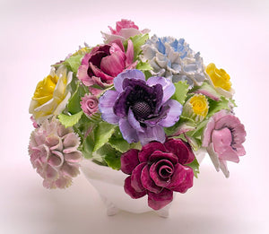 Royal Adderley/ Royal Doulton Large 8"W English Bone China Floral Bouquet Centerpiece, c.1964-mid -1970's