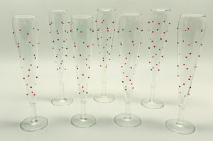 Pottery Barn Confetti Celebration RED Champagne Flute Collection of Seven.