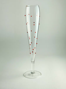Pottery Barn Confetti Celebration RED Champagne Flute Collection of Seven.