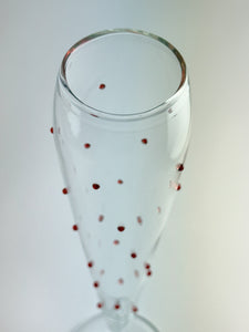 Pottery Barn Confetti Celebration RED Champagne Flute Collection of Seven.