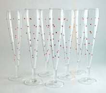 Pottery Barn Confetti Celebration RED Champagne Flute Collection of Seven.