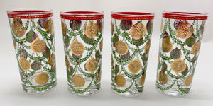 Culver Vintage Holiday Gold Ornament Glass Set of Four.