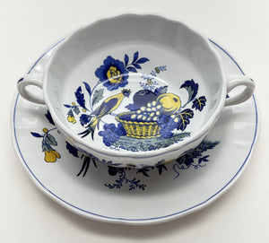 Spode England Fine Stone Blue Bird Cup, Plate, Soup Bowl 25-Piece Collection, 1958-1990