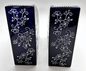 Tara Floral Cobalt Blue Flower Bookend Vase Set of Two.
