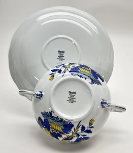 Spode England Fine Stone Blue Bird Cup, Plate, Soup Bowl 25-Piece Collection, 1958-1990