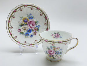 Duchess London Collection Floral and Swag Bone China Tea Cup and Saucer Set of Two.