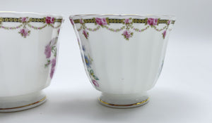 Duchess London Collection Floral and Swag Bone China Tea Cup and Saucer Set of Two.