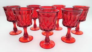 Noritake Perspective Ruby Water Thumbprint Goblet Collection of Eight