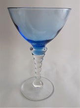Blue and Clear Gumdrop Stem Martini Glass Set of Six