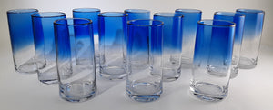 Crate and Barrel Cobalt Blue and Clear 16 oz. Drinking Glass Collection of Twelve