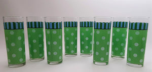 Gail Pittman Provence Green Polka Dot Tumbler Glass Collection of Eight