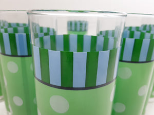 Gail Pittman Provence Green Polka Dot Tumbler Glass Collection of Eight