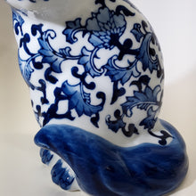 Blue and White Porcelain Good Luck Cat Figurine.