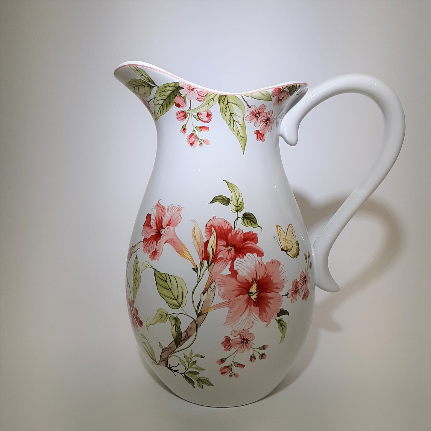 222 Fifth Lyanna Red 96 Oz. White/ Floral Pitcher