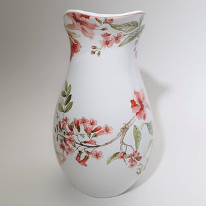 222 Fifth Lyanna Red 96 Oz. White/ Floral Fine Porcelain Pitcher