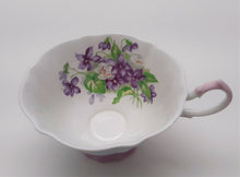 Queen Anne Pastel Blue and Pink with Violets Bone China Teacup/Saucer Set. 1945-1966, ENGLAND.