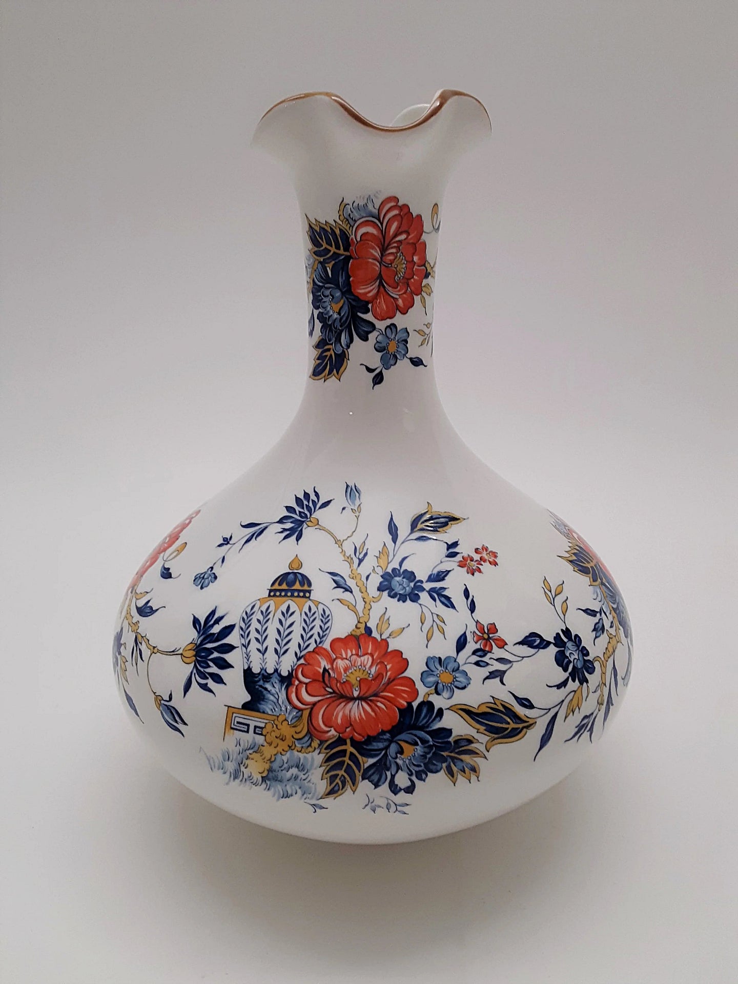 Crown Staffordshire Penang Orange and Blue Floral Vase. 1974-1979